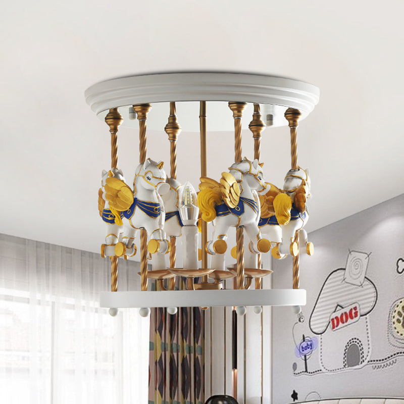 Metal Carousel Semi Flush Cartoon 4-Bulb Red/Pink/Yellow Flush Mount Lighting Fixture for Children Room Clearhalo 'Ceiling Lights' 'Close To Ceiling Lights' 'Close to ceiling' 'Semi-flushmount' Lighting' 886475