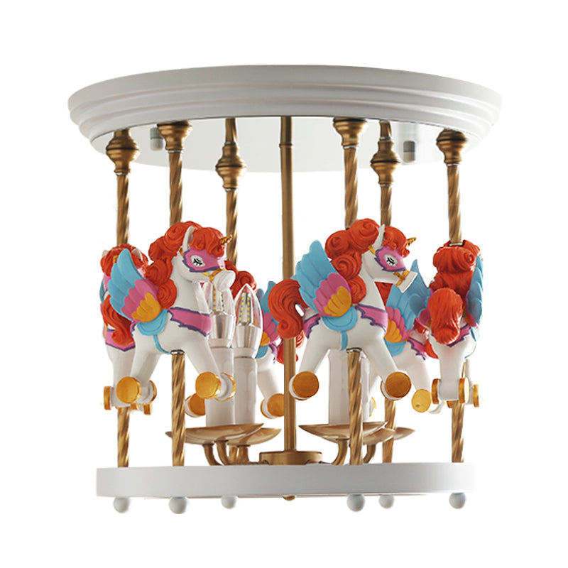 Metal Carousel Semi Flush Cartoon 4-Bulb Red/Pink/Yellow Flush Mount Lighting Fixture for Children Room Clearhalo 'Ceiling Lights' 'Close To Ceiling Lights' 'Close to ceiling' 'Semi-flushmount' Lighting' 886481