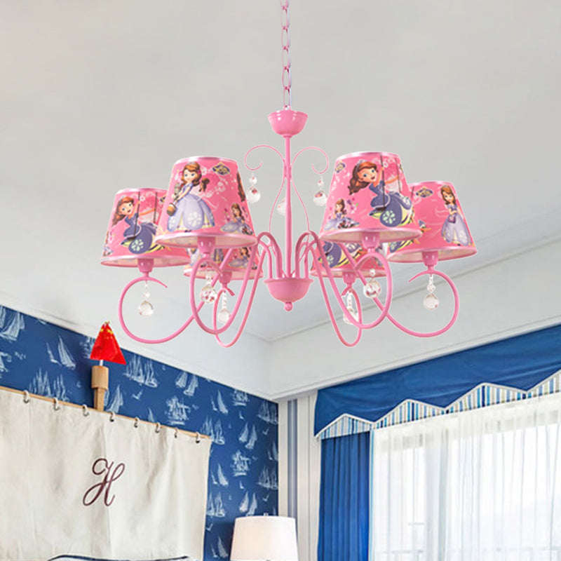 5/6 Bulbs Nursery Ceiling Chandelier Kids White/Pink Pendant Light Fixture with Bucket Fabric Shade Clearhalo 'Ceiling Lights' 'Chandeliers' Lighting' options 886509