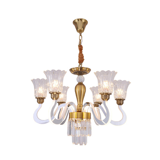 Floral Bedroom Chandelier Lamp Modern Crystal 6 Bulbs Gold Hanging Pendant with Acrylic Arm Clearhalo 'Ceiling Lights' 'Chandeliers' 'Modern Chandeliers' 'Modern' Lighting' 886564