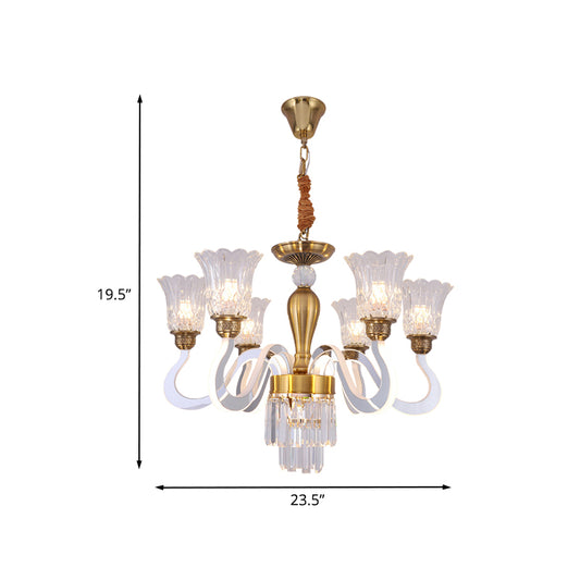 Floral Bedroom Chandelier Lamp Modern Crystal 6 Bulbs Gold Hanging Pendant with Acrylic Arm Clearhalo 'Ceiling Lights' 'Chandeliers' 'Modern Chandeliers' 'Modern' Lighting' 886565