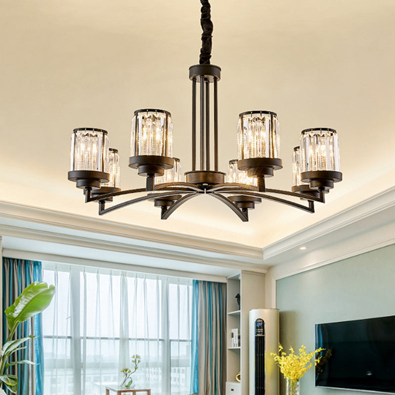 Black 8 Bulbs Chandelier Lighting Modernism Crystal Cylinder Suspension Light for Living Room Black Clearhalo 'Ceiling Lights' 'Chandeliers' 'Modern Chandeliers' 'Modern' Lighting' 886566