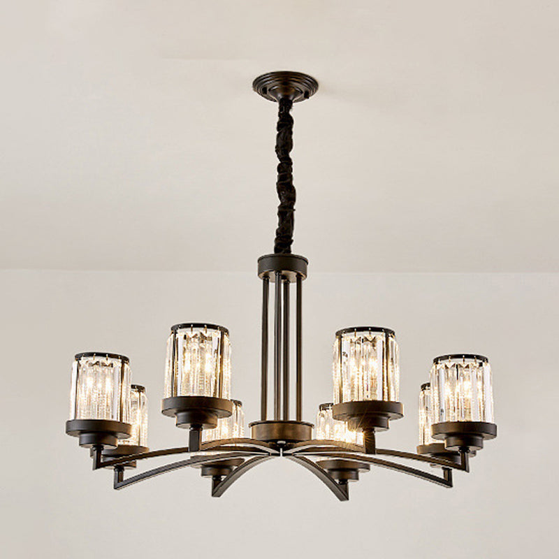 Black 8 Bulbs Chandelier Lighting Modernism Crystal Cylinder Suspension Light for Living Room Clearhalo 'Ceiling Lights' 'Chandeliers' 'Modern Chandeliers' 'Modern' Lighting' 886568