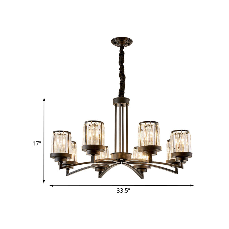 Black 8 Bulbs Chandelier Lighting Modernism Crystal Cylinder Suspension Light for Living Room Clearhalo 'Ceiling Lights' 'Chandeliers' 'Modern Chandeliers' 'Modern' Lighting' 886569