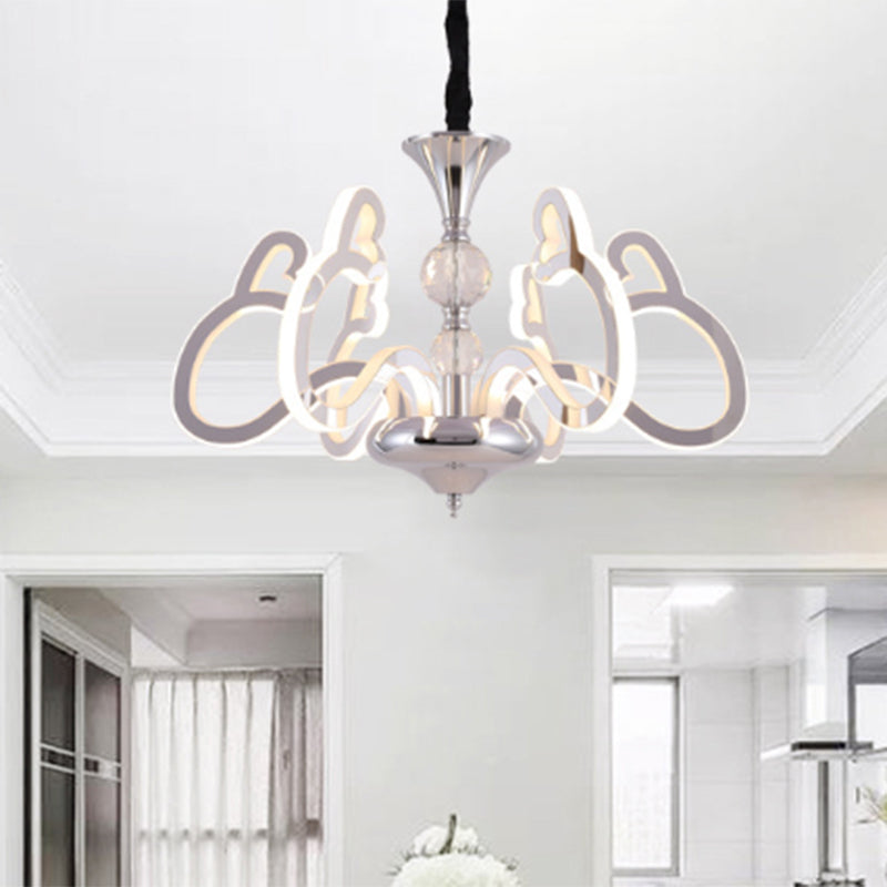 Acrylic Chrome Suspension Lamp Heart Shaped 6 Lights Contemporary Chandelier with Crystal Accent Chrome Clearhalo 'Ceiling Lights' 'Chandeliers' 'Modern Chandeliers' 'Modern' Lighting' 886574