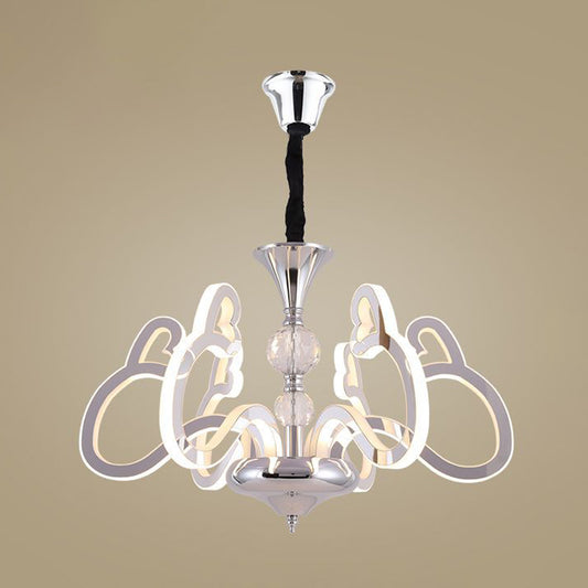 Acrylic Chrome Suspension Lamp Heart Shaped 6 Lights Contemporary Chandelier with Crystal Accent Clearhalo 'Ceiling Lights' 'Chandeliers' 'Modern Chandeliers' 'Modern' Lighting' 886576