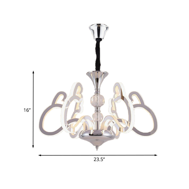 Acrylic Chrome Suspension Lamp Heart Shaped 6 Lights Contemporary Chandelier with Crystal Accent Clearhalo 'Ceiling Lights' 'Chandeliers' 'Modern Chandeliers' 'Modern' Lighting' 886577