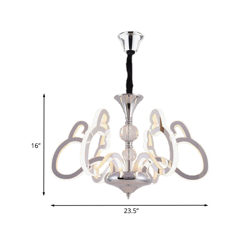 Acrylic Chrome Suspension Lamp Heart Shaped 6 Lights Contemporary Chandelier with Crystal Accent Clearhalo 'Ceiling Lights' 'Chandeliers' 'Modern Chandeliers' 'Modern' Lighting' 886577