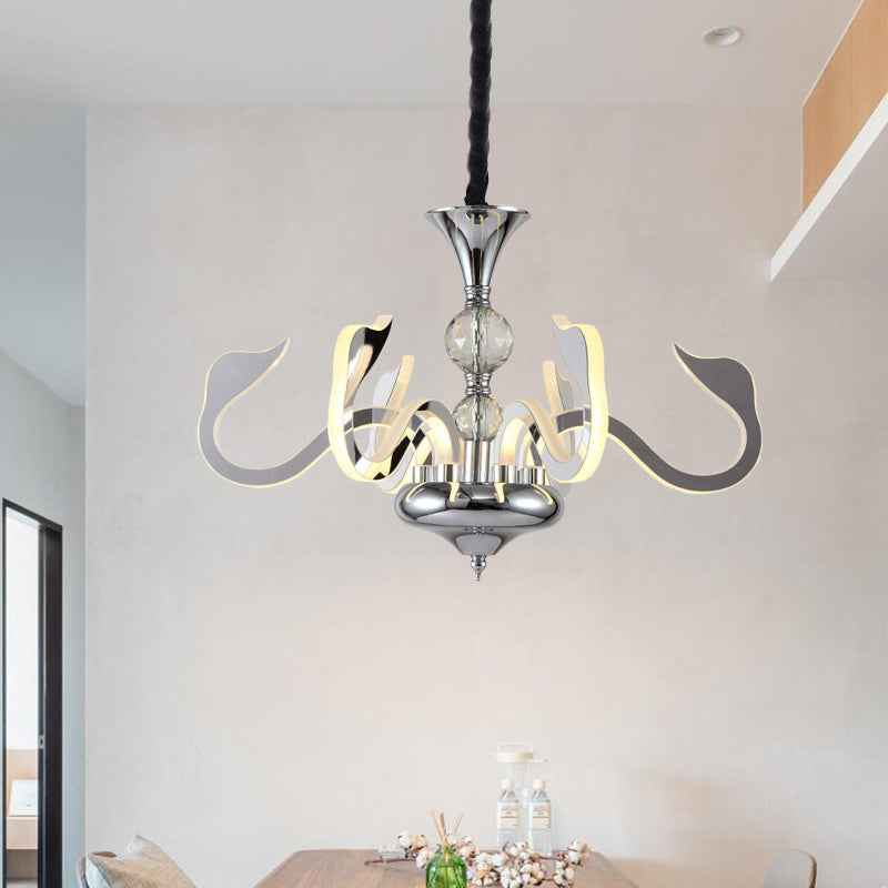 Acrylic Gooseneck Arm Ceiling Lamp Contemporary 6 Lights Living Room Chandelier with Crystal in Chrome Chrome Clearhalo 'Ceiling Lights' 'Chandeliers' 'Modern Chandeliers' 'Modern' Lighting' 886578