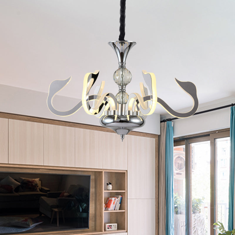 Acrylic Gooseneck Arm Ceiling Lamp Contemporary 6 Lights Living Room Chandelier with Crystal in Chrome Clearhalo 'Ceiling Lights' 'Chandeliers' 'Modern Chandeliers' 'Modern' Lighting' 886579