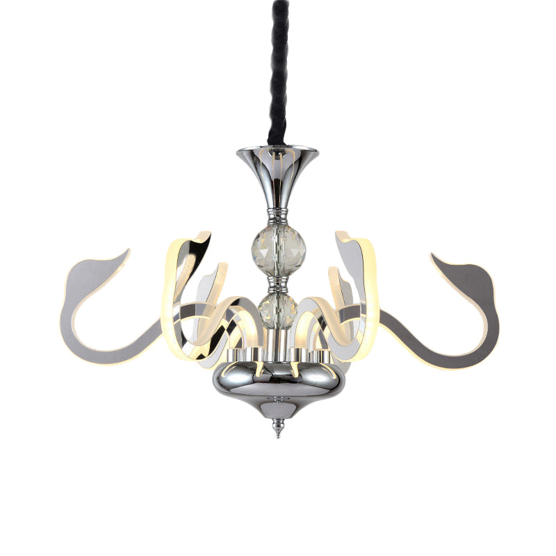 Acrylic Gooseneck Arm Ceiling Lamp Contemporary 6 Lights Living Room Chandelier with Crystal in Chrome Clearhalo 'Ceiling Lights' 'Chandeliers' 'Modern Chandeliers' 'Modern' Lighting' 886580