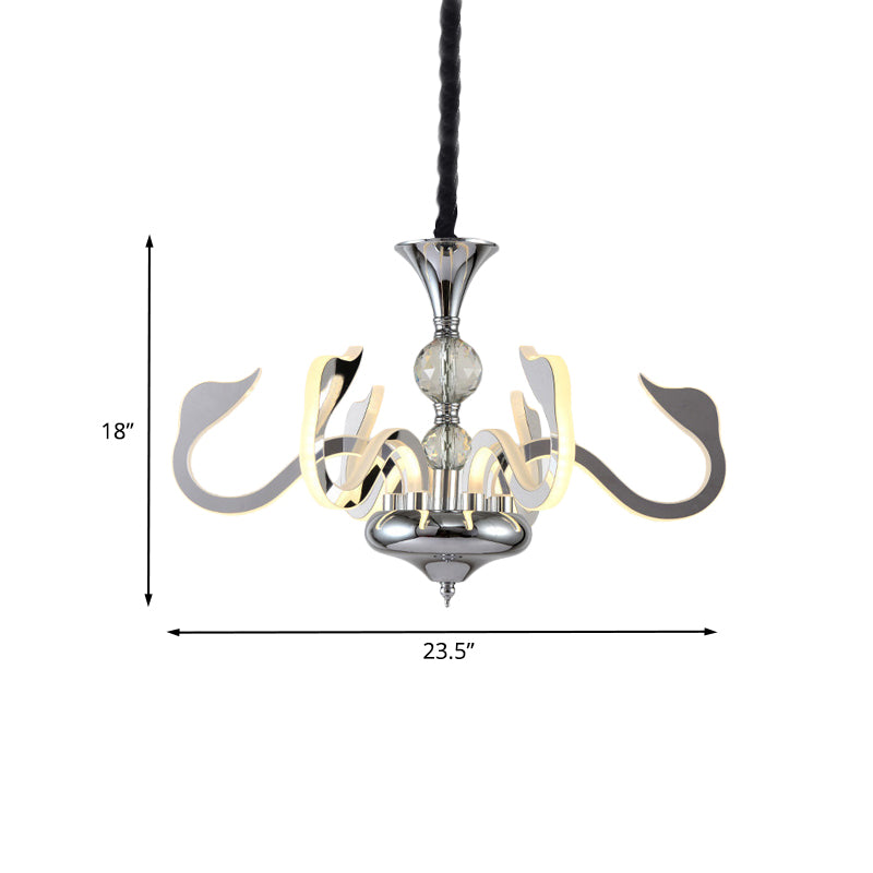 Acrylic Gooseneck Arm Ceiling Lamp Contemporary 6 Lights Living Room Chandelier with Crystal in Chrome Clearhalo 'Ceiling Lights' 'Chandeliers' 'Modern Chandeliers' 'Modern' Lighting' 886581