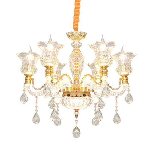 Blossom Clear Glass Ceiling Lamp Modern 6 Bulbs Bedroom Chandelier in Gold with Crystal Drop Clearhalo 'Ceiling Lights' 'Chandeliers' 'Modern Chandeliers' 'Modern' Lighting' 886596