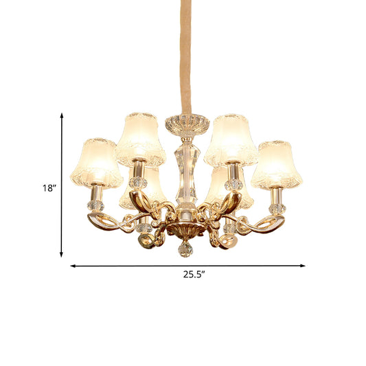 Milky Glass Bell Suspension Lamp Modern 6 Heads Dining Room Chandelier with Crystal Accent in Gold Clearhalo 'Ceiling Lights' 'Chandeliers' 'Modern Chandeliers' 'Modern' Lighting' 886601