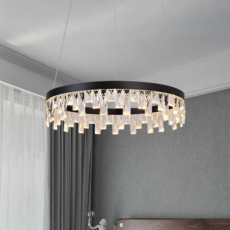 LED Chandelier Pendant Light Modern Loop Cut Crystal Down Lighting in Black for Bedroom Clearhalo 'Ceiling Lights' 'Chandeliers' 'Modern Chandeliers' 'Modern' Lighting' 886623