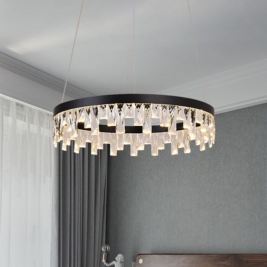 LED Chandelier Pendant Light Modern Loop Cut Crystal Down Lighting in Black for Bedroom Clearhalo 'Ceiling Lights' 'Chandeliers' 'Modern Chandeliers' 'Modern' Lighting' 886623