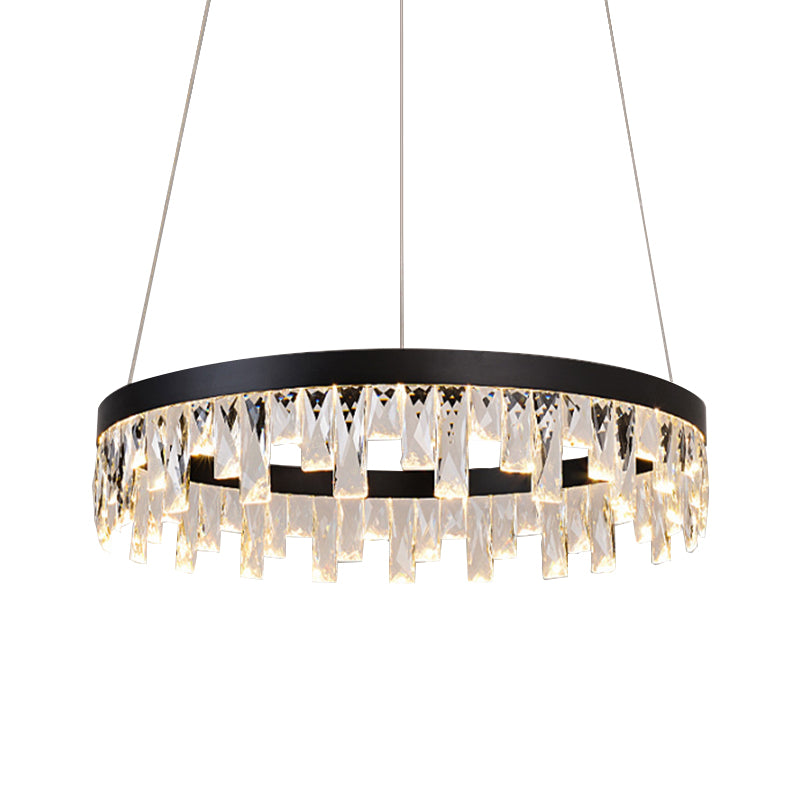 LED Chandelier Pendant Light Modern Loop Cut Crystal Down Lighting in Black for Bedroom Clearhalo 'Ceiling Lights' 'Chandeliers' 'Modern Chandeliers' 'Modern' Lighting' 886624