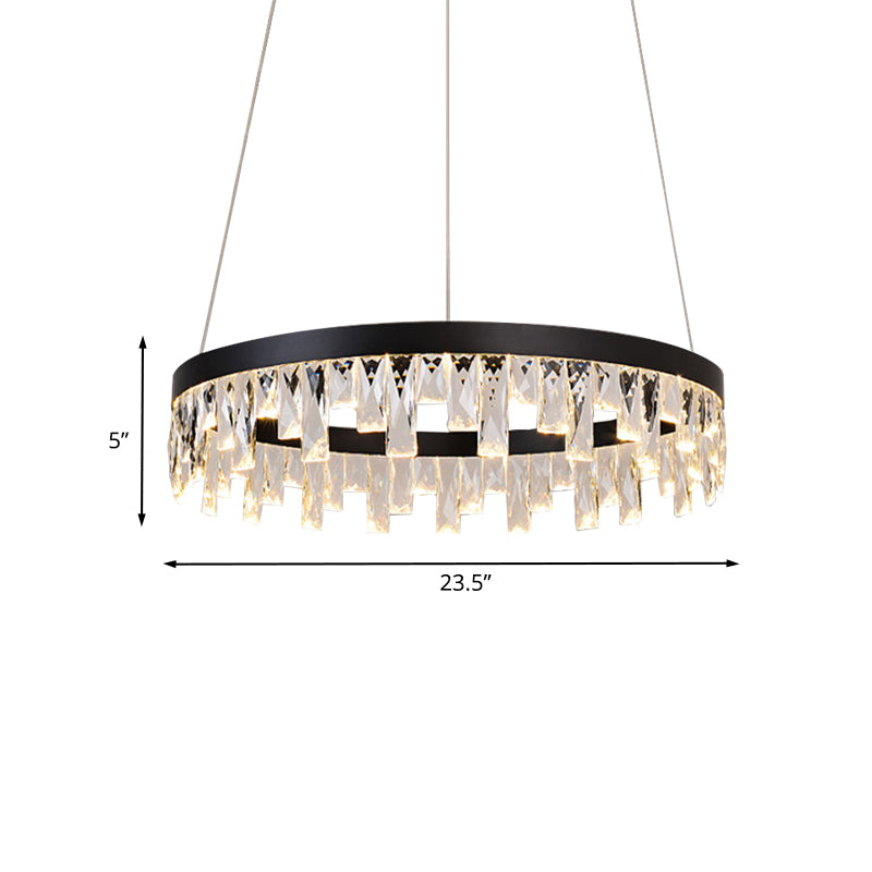 LED Chandelier Pendant Light Modern Loop Cut Crystal Down Lighting in Black for Bedroom Clearhalo 'Ceiling Lights' 'Chandeliers' 'Modern Chandeliers' 'Modern' Lighting' 886625