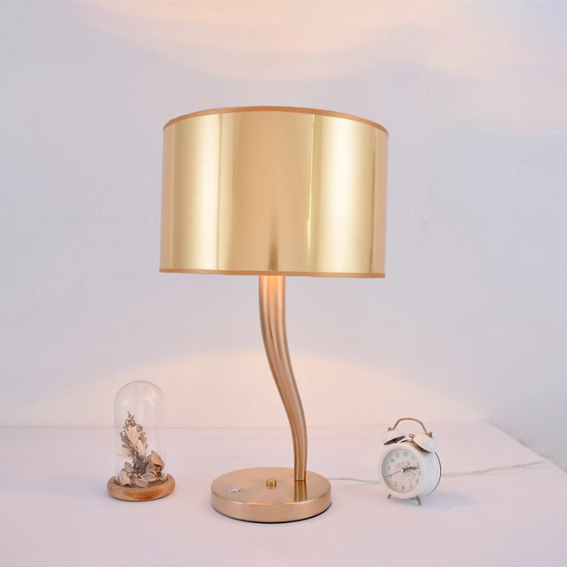 Gold Finish Drum Night Table Light Modernist 1-Light Fabric Nightstand Lamp for Living Room Gold Clearhalo 'Lamps' 'Table Lamps' Lighting' 886626