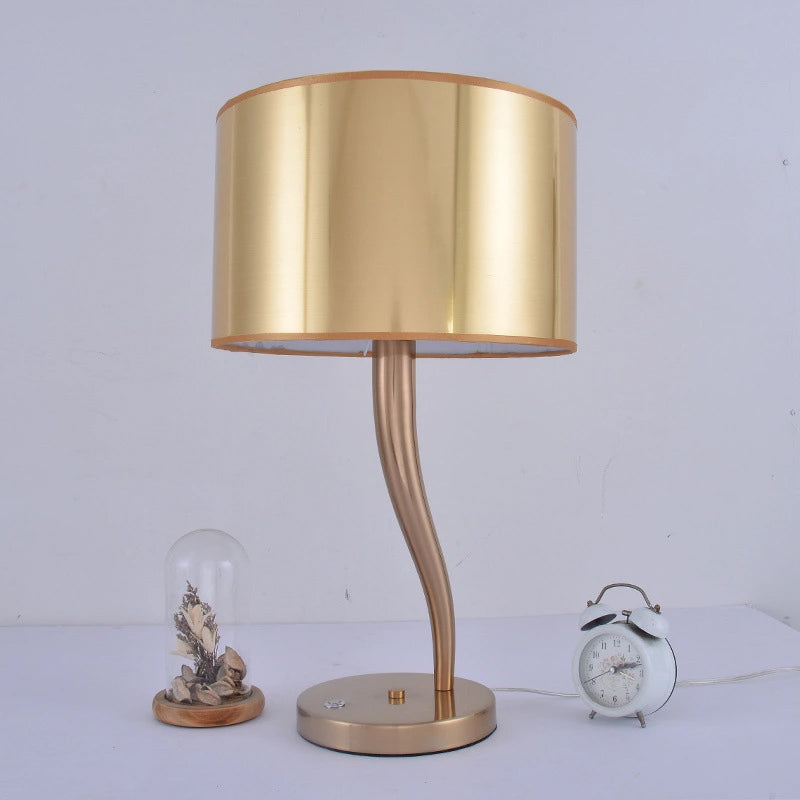 Gold Finish Drum Night Table Light Modernist 1-Light Fabric Nightstand Lamp for Living Room Clearhalo 'Lamps' 'Table Lamps' Lighting' 886627