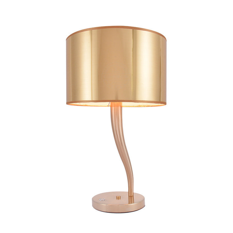 Gold Finish Drum Night Table Light Modernist 1-Light Fabric Nightstand Lamp for Living Room Clearhalo 'Lamps' 'Table Lamps' Lighting' 886628