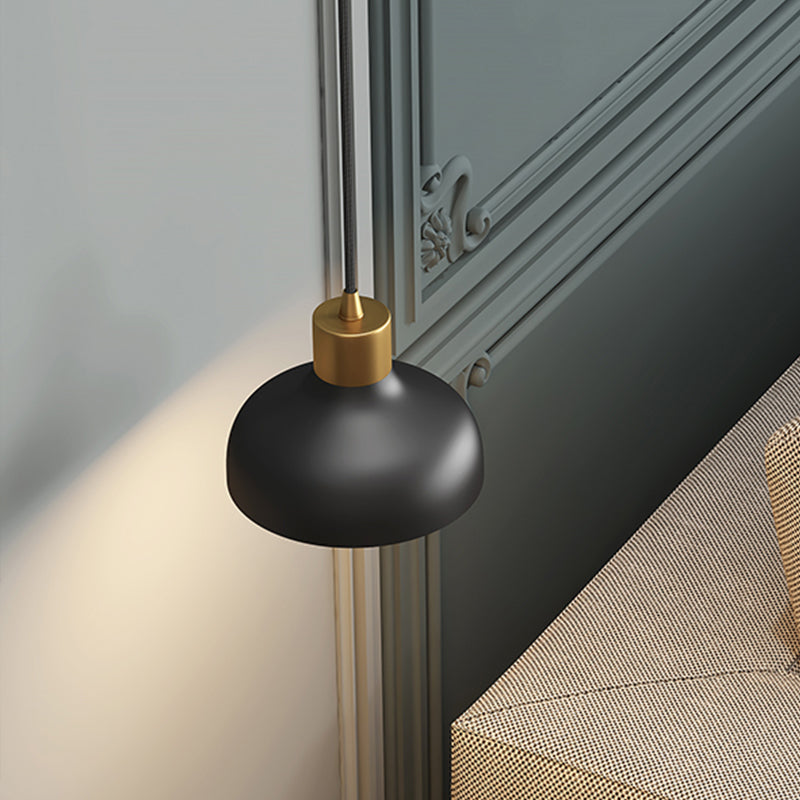 1 Light Bedside Drop Pendant Light Simple Black and Gold Hanging Lamp Kit with Bowl Metal Shade Black Clearhalo 'Ceiling Lights' 'Modern Pendants' 'Modern' 'Pendant Lights' 'Pendants' Lighting' 886638