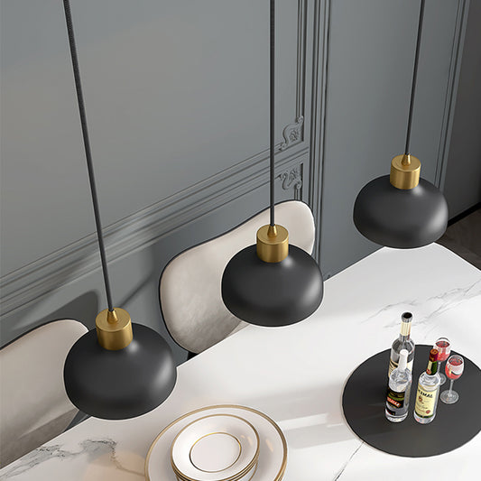1 Light Bedside Drop Pendant Light Simple Black and Gold Hanging Lamp Kit with Bowl Metal Shade Clearhalo 'Ceiling Lights' 'Modern Pendants' 'Modern' 'Pendant Lights' 'Pendants' Lighting' 886639