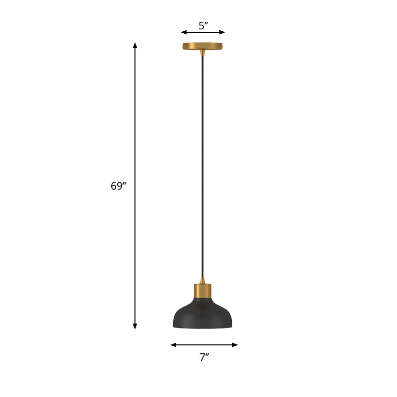 1 Light Bedside Drop Pendant Light Simple Black and Gold Hanging Lamp Kit with Bowl Metal Shade Clearhalo 'Ceiling Lights' 'Modern Pendants' 'Modern' 'Pendant Lights' 'Pendants' Lighting' 886641