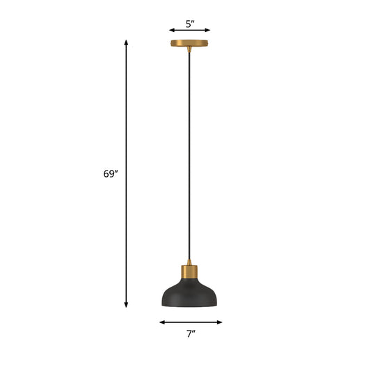 1 Light Bedside Drop Pendant Light Simple Black and Gold Hanging Lamp Kit with Bowl Metal Shade Clearhalo 'Ceiling Lights' 'Modern Pendants' 'Modern' 'Pendant Lights' 'Pendants' Lighting' 886641