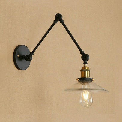 1 Bulb Flared Wall Mounted Light Fixture Vintage Style Brass Clear Glass Lighting with Arm Clear Clearhalo 'Art deco wall lights' 'Cast Iron' 'Glass' 'Industrial wall lights' 'Industrial' 'Middle century wall lights' 'Modern' 'Rustic wall lights' 'Tiffany' 'Traditional wall lights' 'Wall Lamps & Sconces' 'Wall Lights' Lighting' 88664