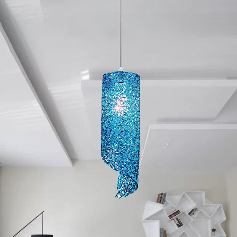Silver/Brown/Blue Finish Cylinder Hanging Light Contemporary 1-Light Aluminum Wire Pendant Ceiling Lamp Clearhalo 'Ceiling Lights' 'Modern Pendants' 'Modern' 'Pendant Lights' 'Pendants' Lighting' 886651