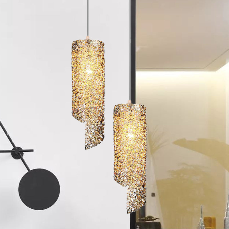 Silver/Brown/Blue Finish Cylinder Hanging Light Contemporary 1-Light Aluminum Wire Pendant Ceiling Lamp Clearhalo 'Ceiling Lights' 'Modern Pendants' 'Modern' 'Pendant Lights' 'Pendants' Lighting' 886660