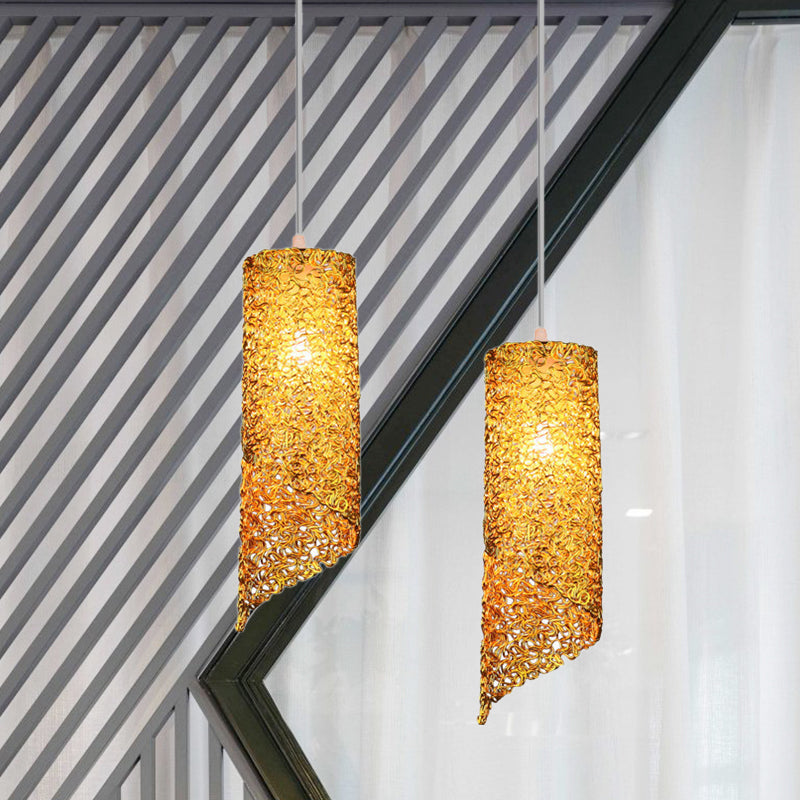 Silver/Brown/Blue Finish Cylinder Hanging Light Contemporary 1-Light Aluminum Wire Pendant Ceiling Lamp Clearhalo 'Ceiling Lights' 'Modern Pendants' 'Modern' 'Pendant Lights' 'Pendants' Lighting' 886662