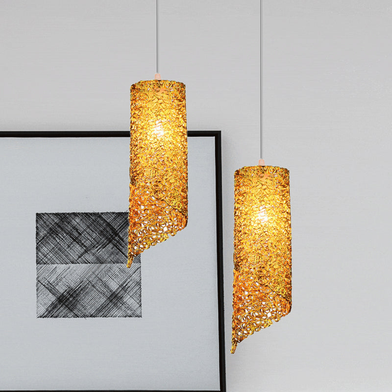 Silver/Brown/Blue Finish Cylinder Hanging Light Contemporary 1-Light Aluminum Wire Pendant Ceiling Lamp Clearhalo 'Ceiling Lights' 'Modern Pendants' 'Modern' 'Pendant Lights' 'Pendants' Lighting' 886664