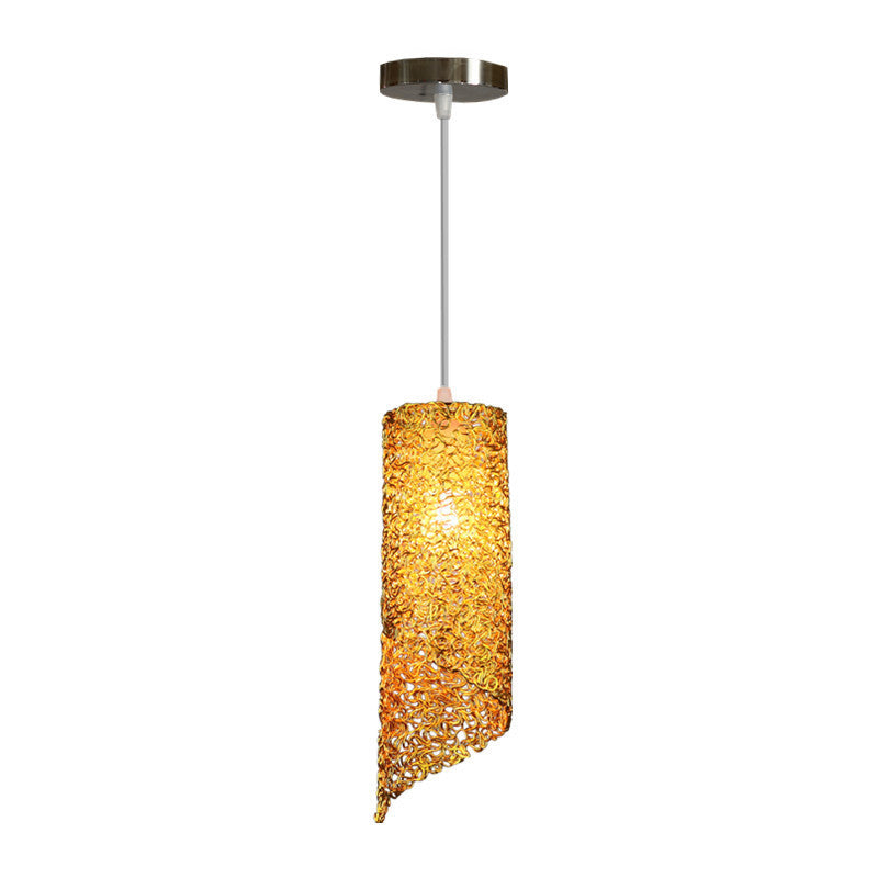 Silver/Brown/Blue Finish Cylinder Hanging Light Contemporary 1-Light Aluminum Wire Pendant Ceiling Lamp Gold Clearhalo 'Ceiling Lights' 'Modern Pendants' 'Modern' 'Pendant Lights' 'Pendants' Lighting' 886665