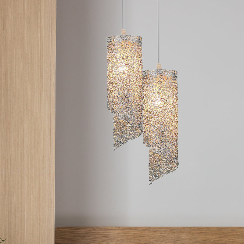 Silver/Brown/Blue Finish Cylinder Hanging Light Contemporary 1-Light Aluminum Wire Pendant Ceiling Lamp Silver Clearhalo 'Ceiling Lights' 'Modern Pendants' 'Modern' 'Pendant Lights' 'Pendants' Lighting' 886666