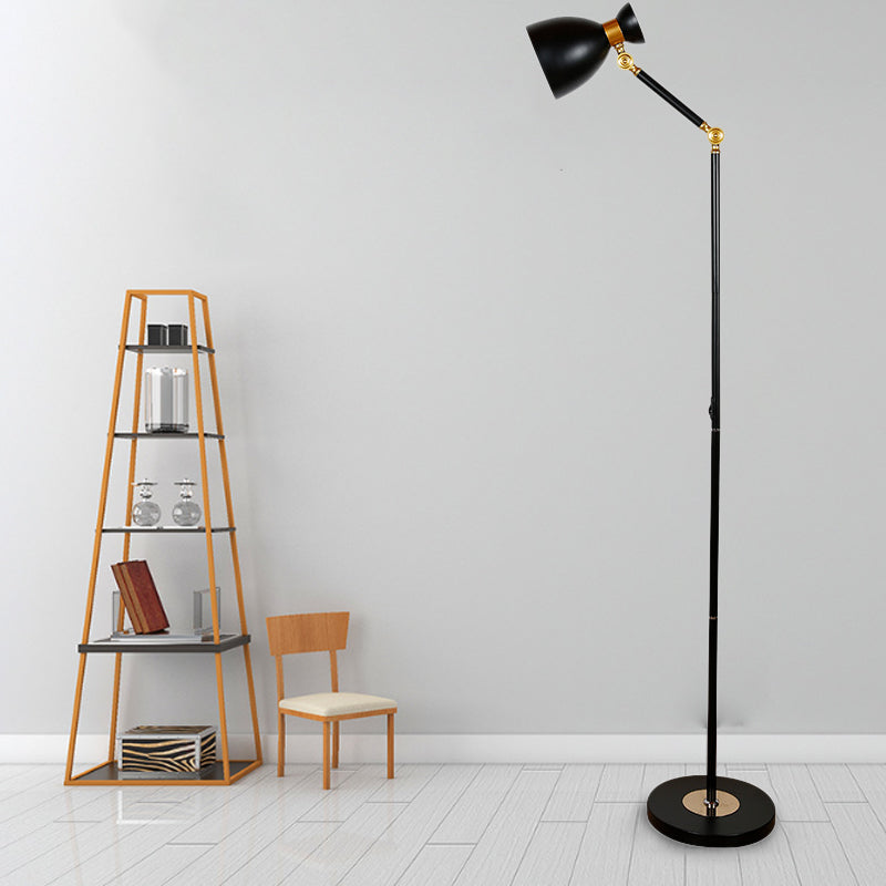 Wide Flare Floor Light Macaron Metallic 1 Light Living Room Standing Lamp in Black/Pink/White with Rotatable Arm Black Clearhalo 'Floor Lamps' 'Lamps' Lighting' 886699