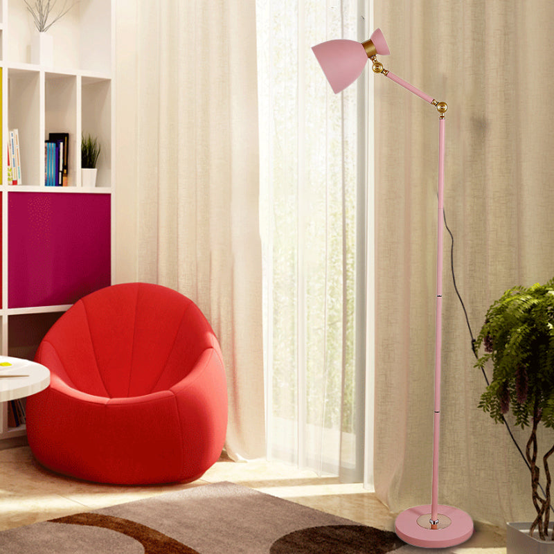 Wide Flare Floor Light Macaron Metallic 1 Light Living Room Standing Lamp in Black/Pink/White with Rotatable Arm Pink Clearhalo 'Floor Lamps' 'Lamps' Lighting' 886707