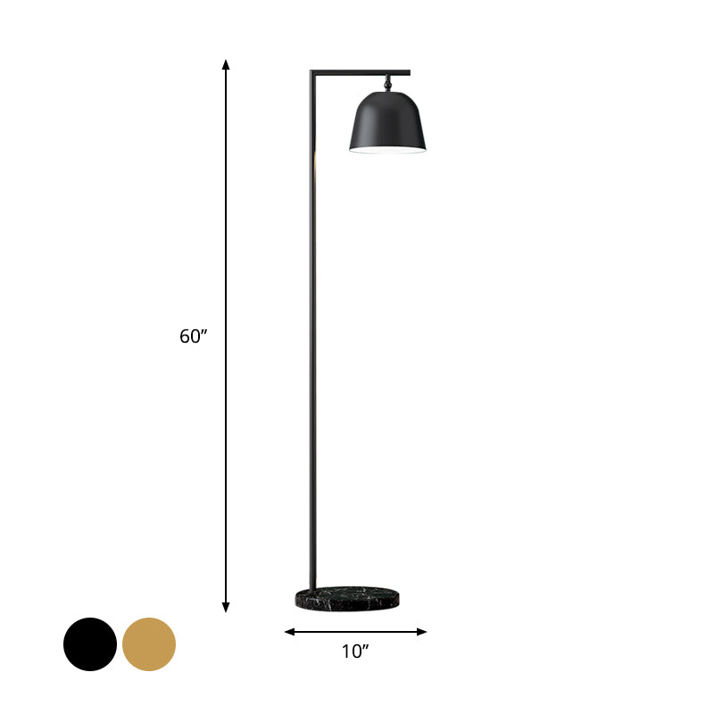 Modern Domed Standing Light Metallic Single Head Bedside Floor Lamp in Black/Gold with Marble Base Clearhalo 'Floor Lamps' 'Lamps' Lighting' 886738