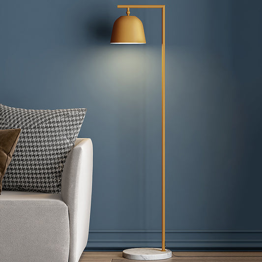 Modern Domed Standing Light Metallic Single Head Bedside Floor Lamp in Black/Gold with Marble Base Gold Clearhalo 'Floor Lamps' 'Lamps' Lighting' 886739