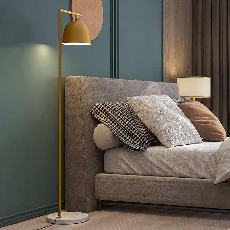 Modern Domed Standing Light Metallic Single Head Bedside Floor Lamp in Black/Gold with Marble Base Clearhalo 'Floor Lamps' 'Lamps' Lighting' 886740