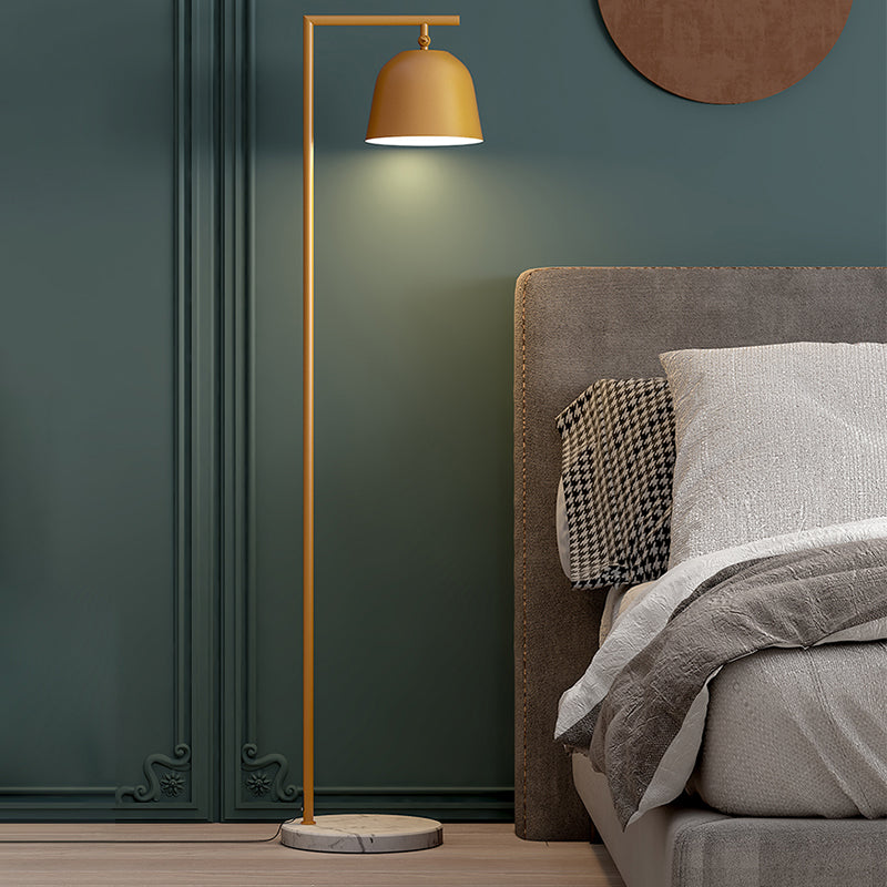 Modern Domed Standing Light Metallic Single Head Bedside Floor Lamp in Black/Gold with Marble Base Clearhalo 'Floor Lamps' 'Lamps' Lighting' 886741