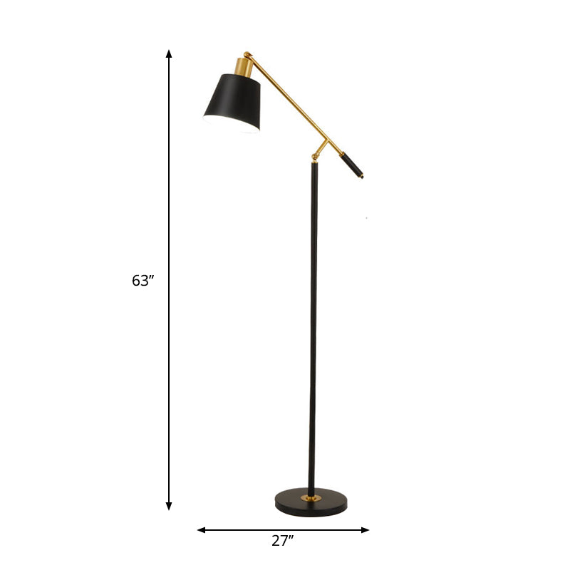Metal Conic Stand Floor Light Modernism Single Black Finish Floor Reading Lamp with Balance Arm Clearhalo 'Floor Lamps' 'Lamps' Lighting' 886746