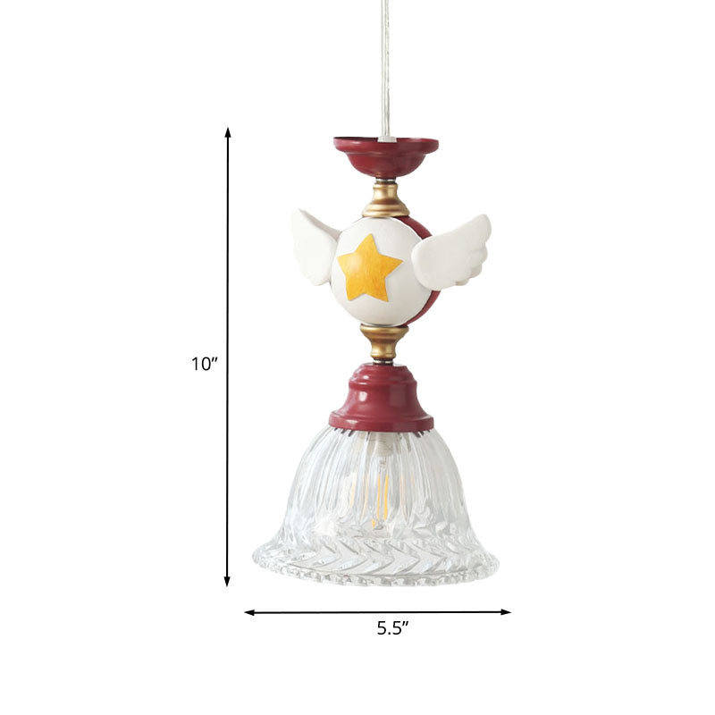 Bell Clear Glass Drop Lamp Cartoon 1-Head Red Down Lighting Pendant with Globe/Bird Design for Bedroom Clearhalo 'Ceiling Lights' 'Close To Ceiling Lights' 'Glass shade' 'Glass' 'Pendant Lights' 'Pendants' Lighting' 886775