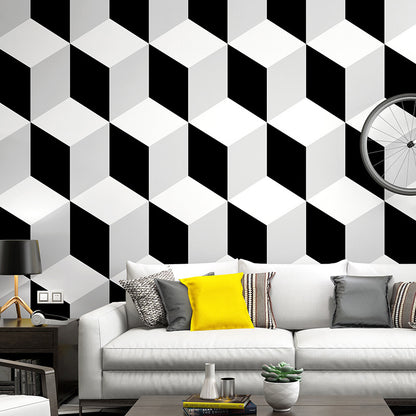 Modern 3D Print Cube Wallpaper Waterproof Non-Pasted Wall Decor, 31-foot x 20.5-inch Black-White Clearhalo 'Wall Decor' 'Wallpaper' 886856