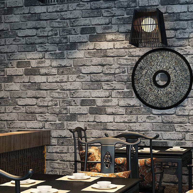 PVC Wallpaper with 3D Distressed Brick, Industrial Grey, 20.5" x 33' Pewter Clearhalo 'Industrial wall decor' 'Industrial' 'Wallpaper' Wall Decor' 886985