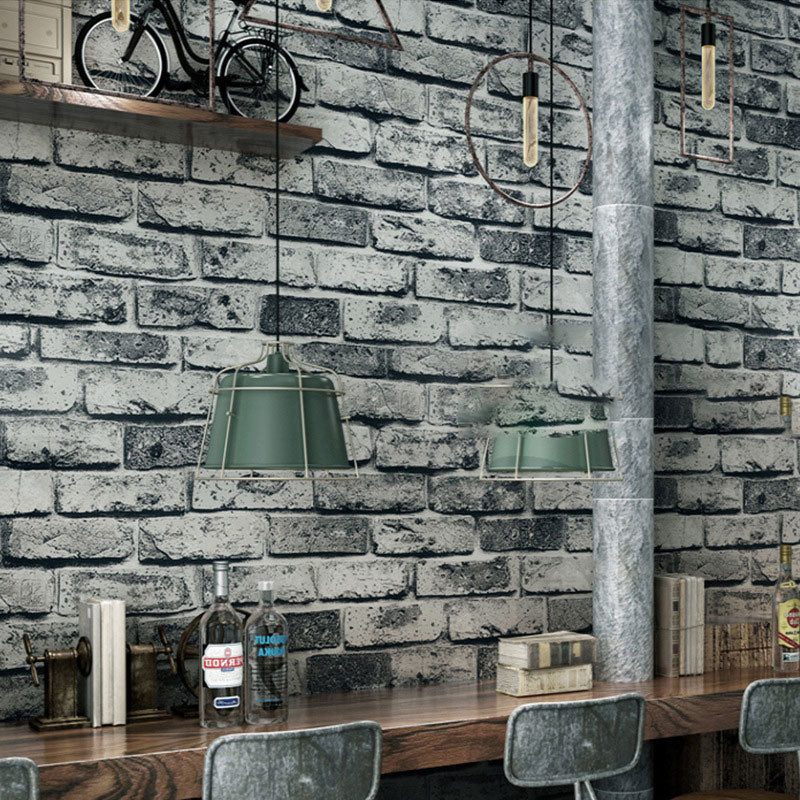PVC Wallpaper with 3D Distressed Brick, Industrial Grey, 20.5" x 33' Clearhalo 'Industrial wall decor' 'Industrial' 'Wallpaper' Wall Decor' 886986
