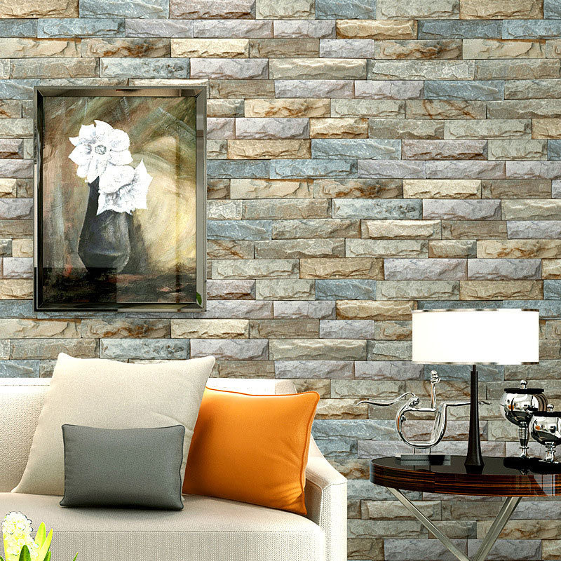 Multi-Colored Non-Woven Brick Wallpaper Decorative 3D Rock Wall Covering, 31'L x 20.5"W Blue Clearhalo 'Industrial wall decor' 'Industrial' 'Wallpaper' Wall Decor' 887001