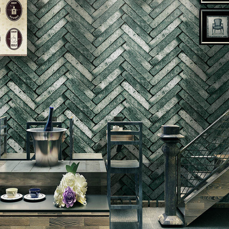 Non-Pasted Wallpaper with Industrial Like Color Brick of Chevron Design, 20.5"W x 31'L Green Clearhalo 'Industrial wall decor' 'Industrial' 'Wallpaper' Wall Decor' 887034