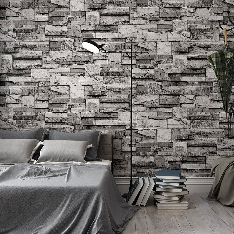 3D Print Stone Wallpaper Dark Color Brick 20.5" x 33' Non-Pasted Stain-Resistant Wall Decor Black Clearhalo 'Industrial wall decor' 'Industrial' 'Wallpaper' Wall Decor' 887056